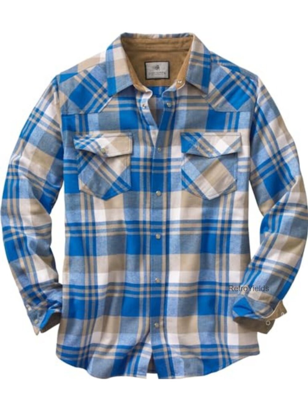 Men's Western Flannel Shirt Brushed Cotton Snap Button Plaid Long Sleeve